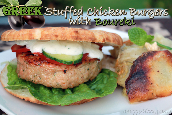 Greek Stuffed Chicken Burgers with Boureki