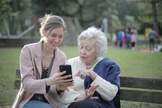 elderly parent with technology